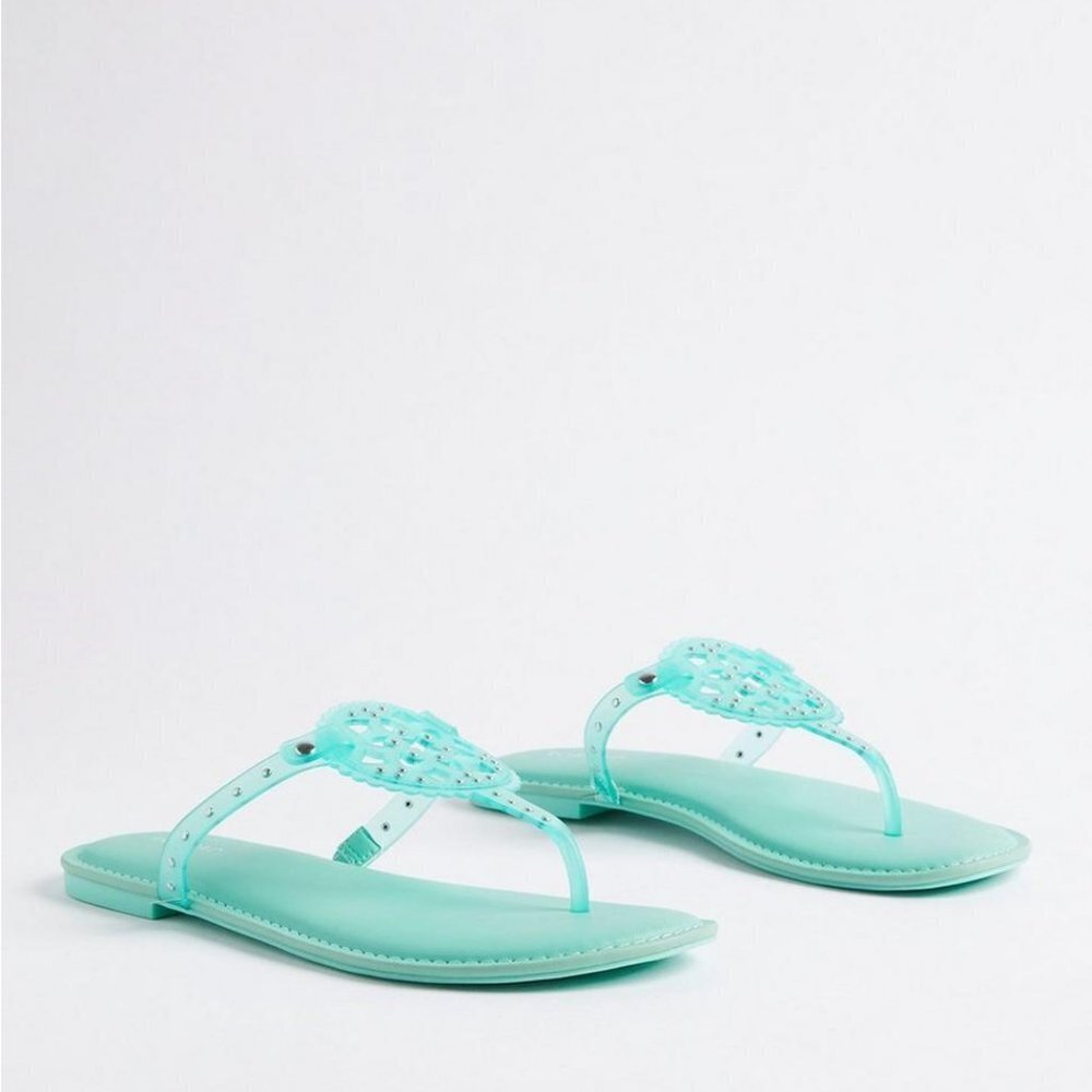 BOGO Blue studded Medallion T Strap Jelly Sandals Mules Slides *HOST PICK*